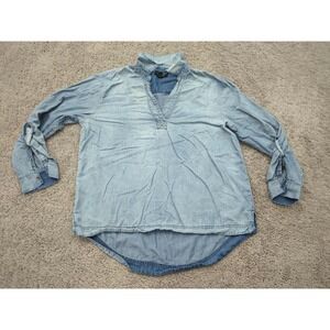 Nine West Jeans Denim Shirt Womens XL Blue Long Sleeve Roll Tab Oversized